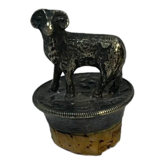 Vintage Figural Ram Lamb Sheep Metal Wine Decanter Bottle Stopper & Cork, German - Picture 5 of 9